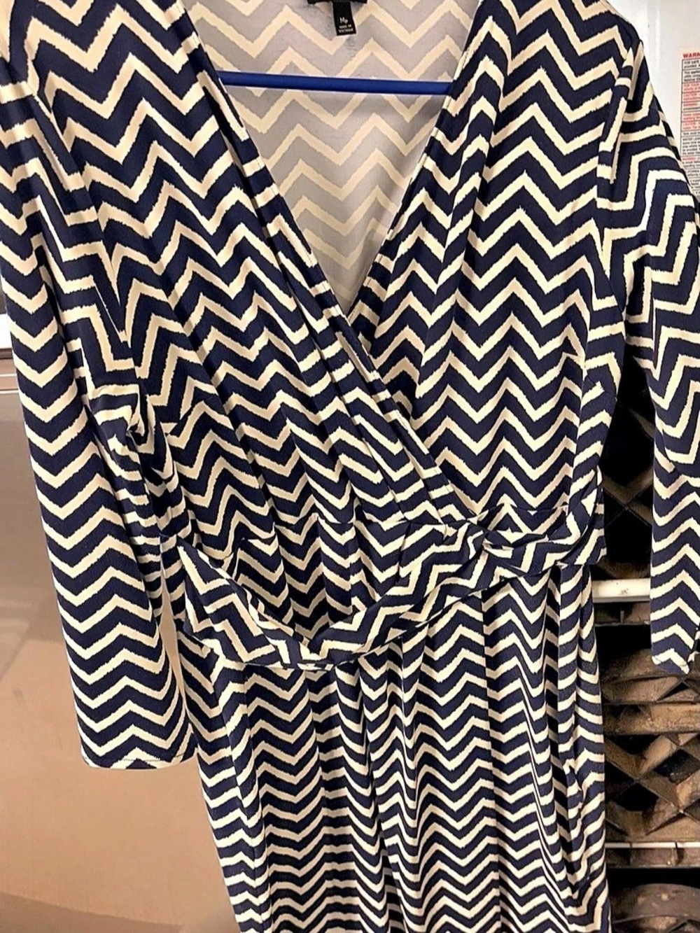 Talbots Effortless Jersey Faux Wrap Dress Blue & White